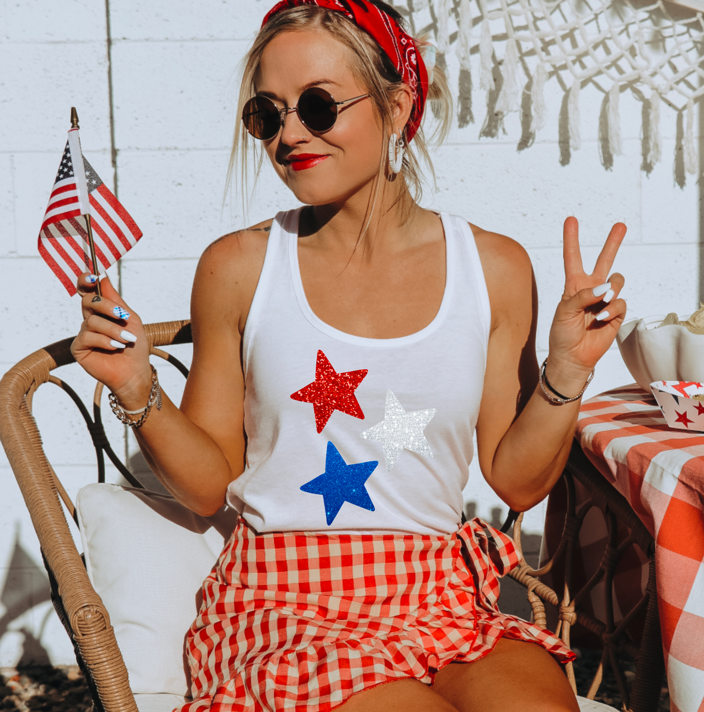 Faux Glitter Patriotic Stars Tank Top