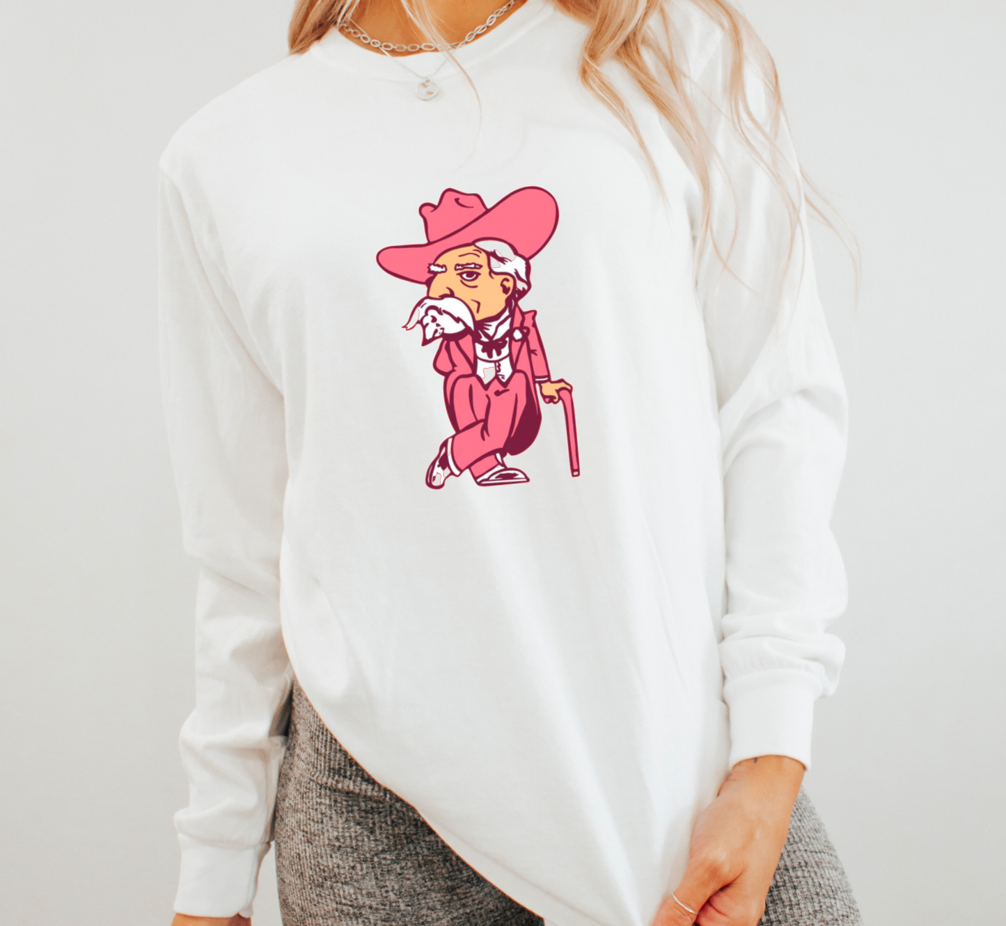 Pink Ole Miss Colonel Rebel Long Sleeve Tee