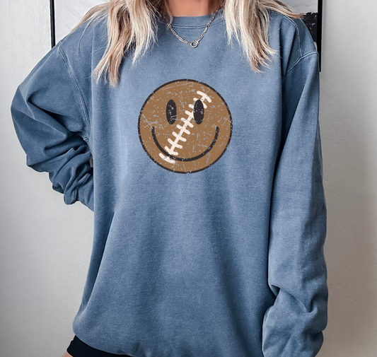 Football Smiley Face Comfort Colors Sweatshirt