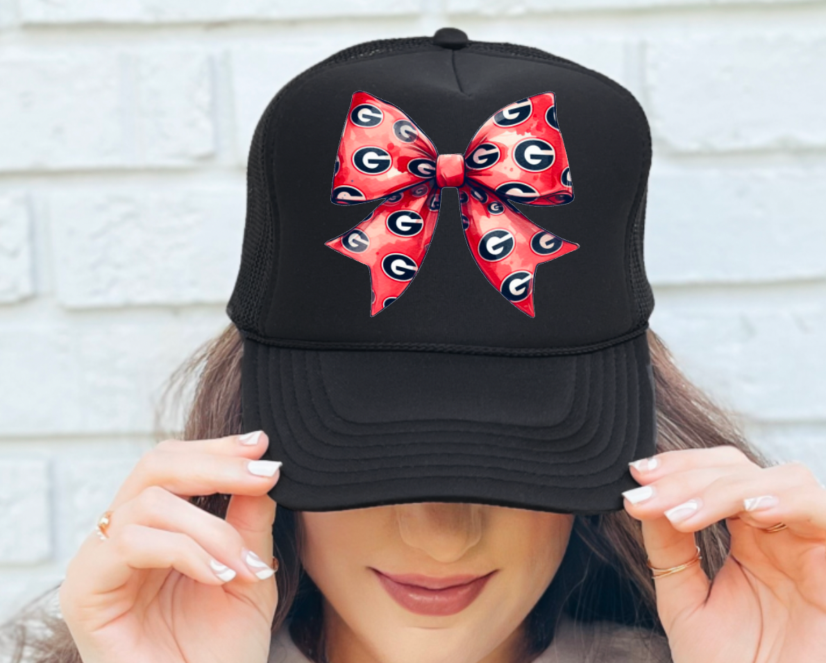  Georgia Bulldogs Coquette Bow Football Trucker Hat GA 