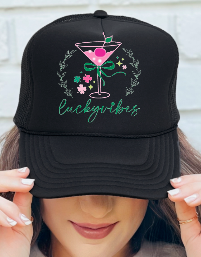 Lucky Vibes Coquette Cocktail Trucker Hat St Patrick’s Day
