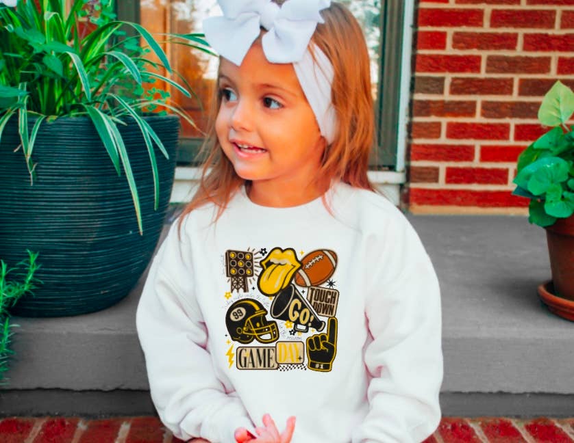 YOUTH Preppy Black & Yellow Football Game Day Sweatshirt 