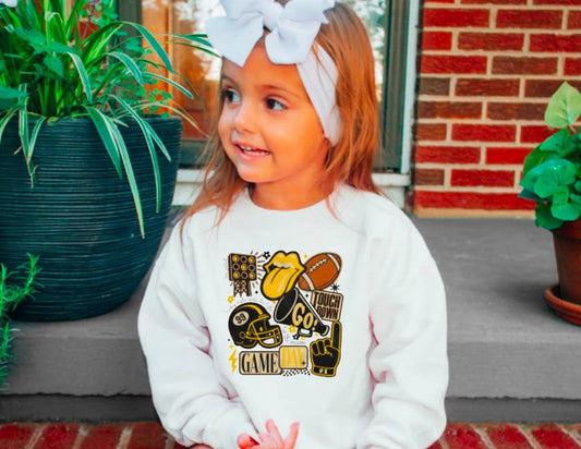 YOUTH Preppy Black & Yellow Football Game Day Sweatshirt 