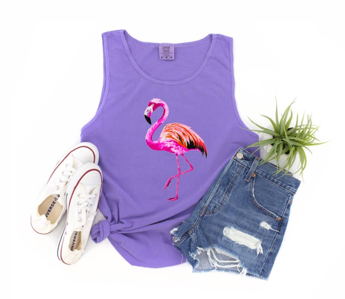 Preppy Watercolor Flamingo Tank Summer Vacation   