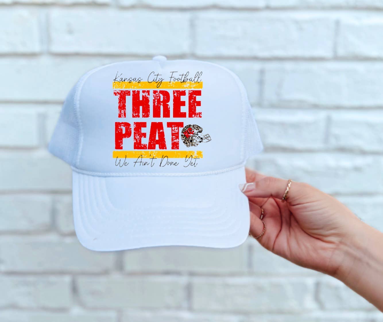 Distressed Kansas City Chiefs Three-Peat Trucker Hat