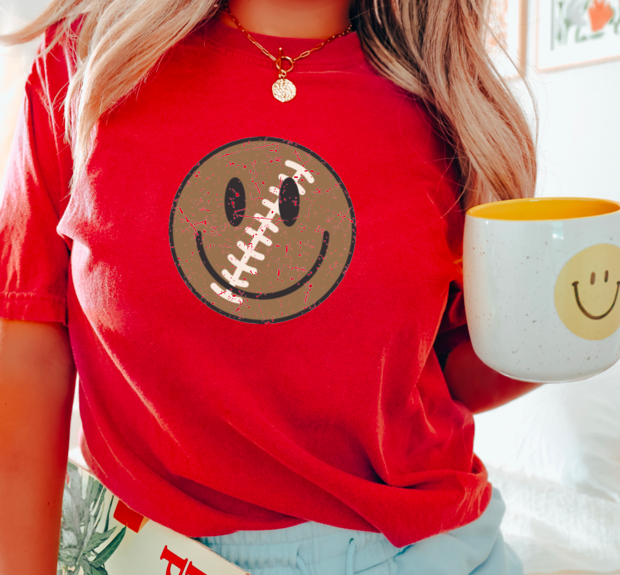 Football Smiley Face Football Graphic Tee