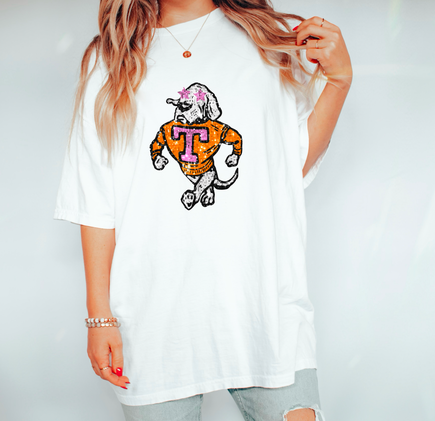 Faux Sequins Tennessee Vols Mascot Graphic Tee