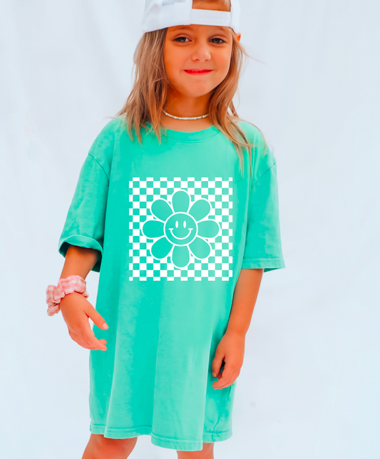YOUTH Retro Daisy Smiley Checker Graphic Tee | Spring Tee