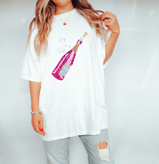 Faux Sequins Champagne Bottle Graphic Tee T-Shirt