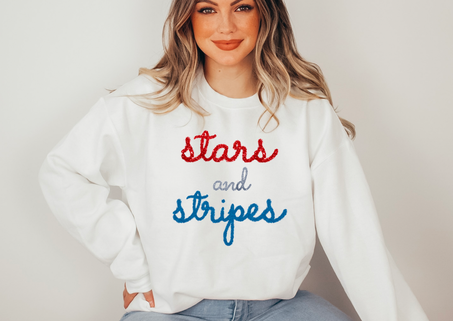 Faux Tinsel Stars and Stripes Gildan Sweatshirt