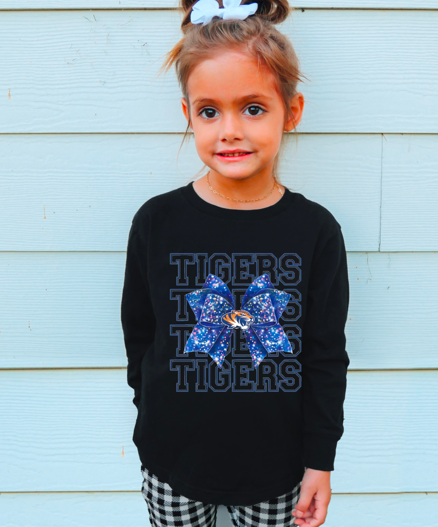 YOUTH Memphis Tigers Faux Glitter Coquette Bow Long Sleeve  