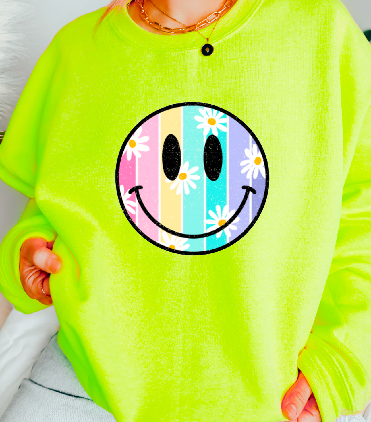 Colorful Daisy Smiley Face Gildan Sweatshirt