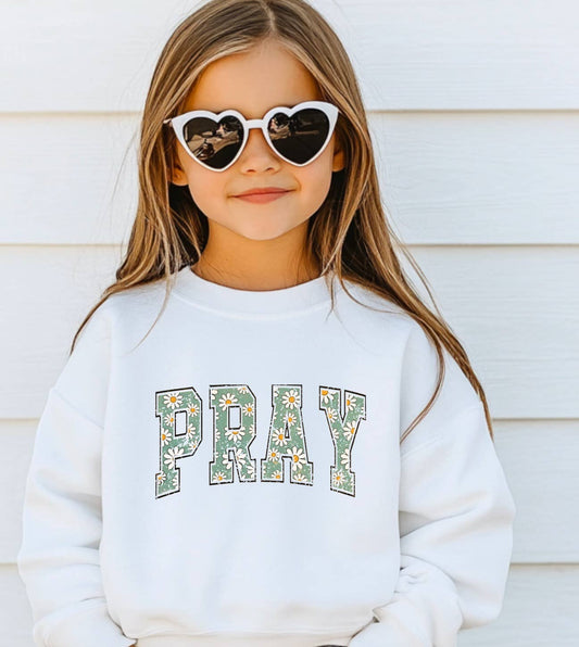 YOUTH Floral Pray Daisy Sweatshirt Summer Spring Faith  Kids