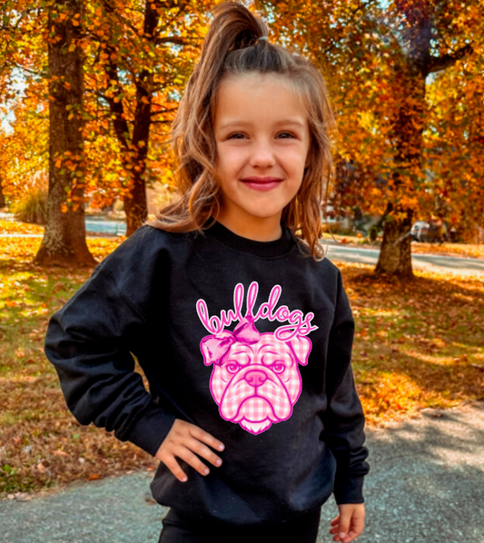 YOUTH Preppy Pink Plaid Coquette Bulldog Long Sleeve Kids