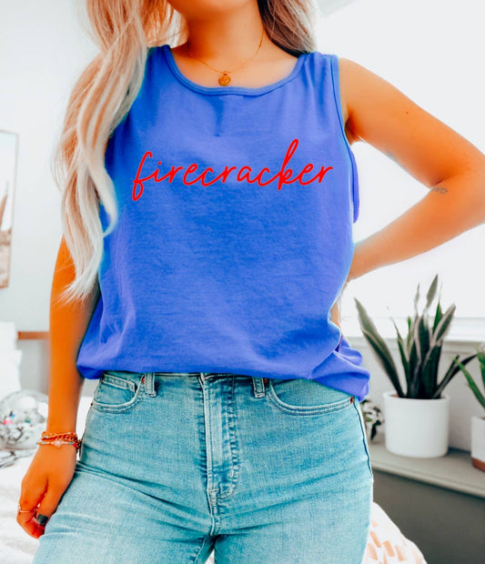 Firecracker Script Tank USA 4th Of July America   