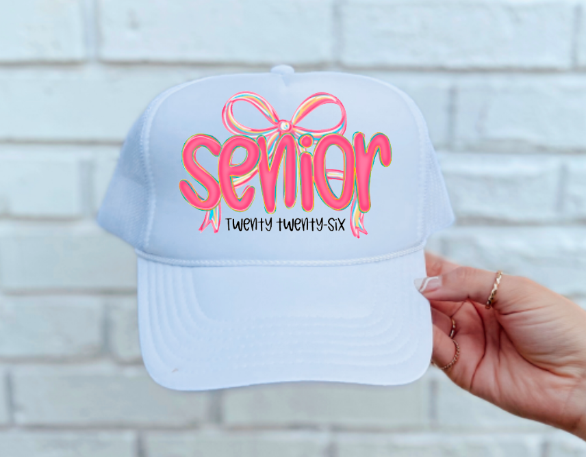 Pink Coquette Bow Senior 2026 Trucker Hat Back To School 