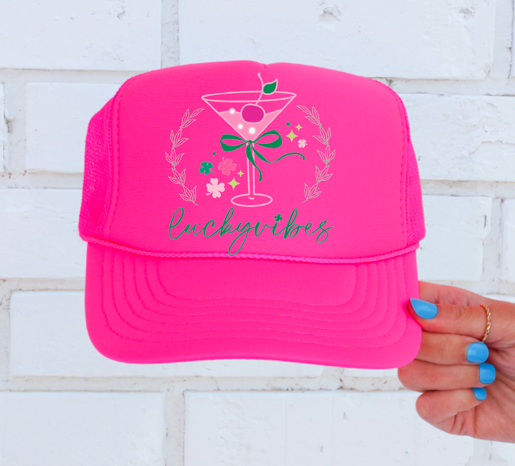 Lucky Vibes Coquette Cocktail Trucker Hat St Patrick’s Day