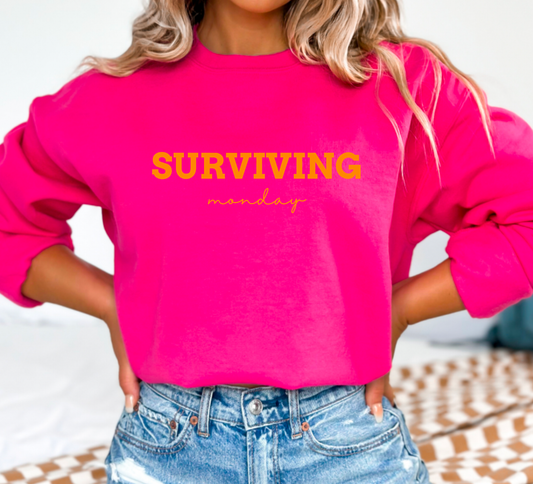 Surviving Monday Gildan Sweatshirt Funny Sweatshirt
