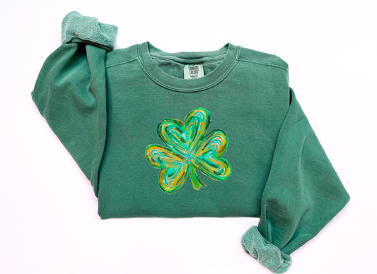 Watercolor Shamrock Clover Comfort Colors Sweatshirt