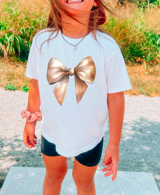YOUTH Coquette Gold Bow Graphic Tee Preppy Kids