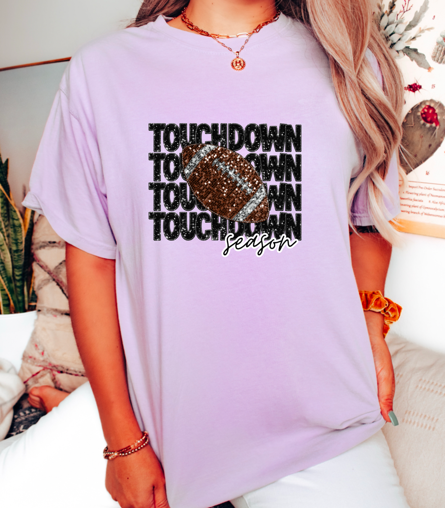 Faux Sequins Touchdown Season Football Graphic Tee