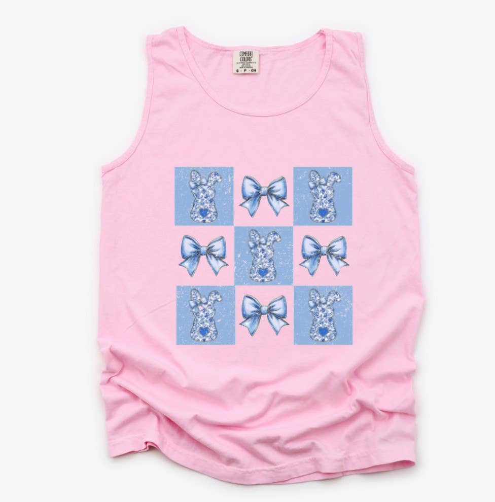 Coquette Toile Checker Easter Bunnies Spring Tank