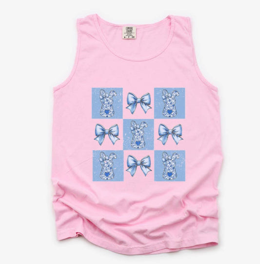 Coquette Toile Checker Easter Bunnies Spring Tank