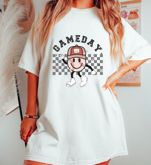 Retro Gameday Baseball Checker Gildan T-Shirt