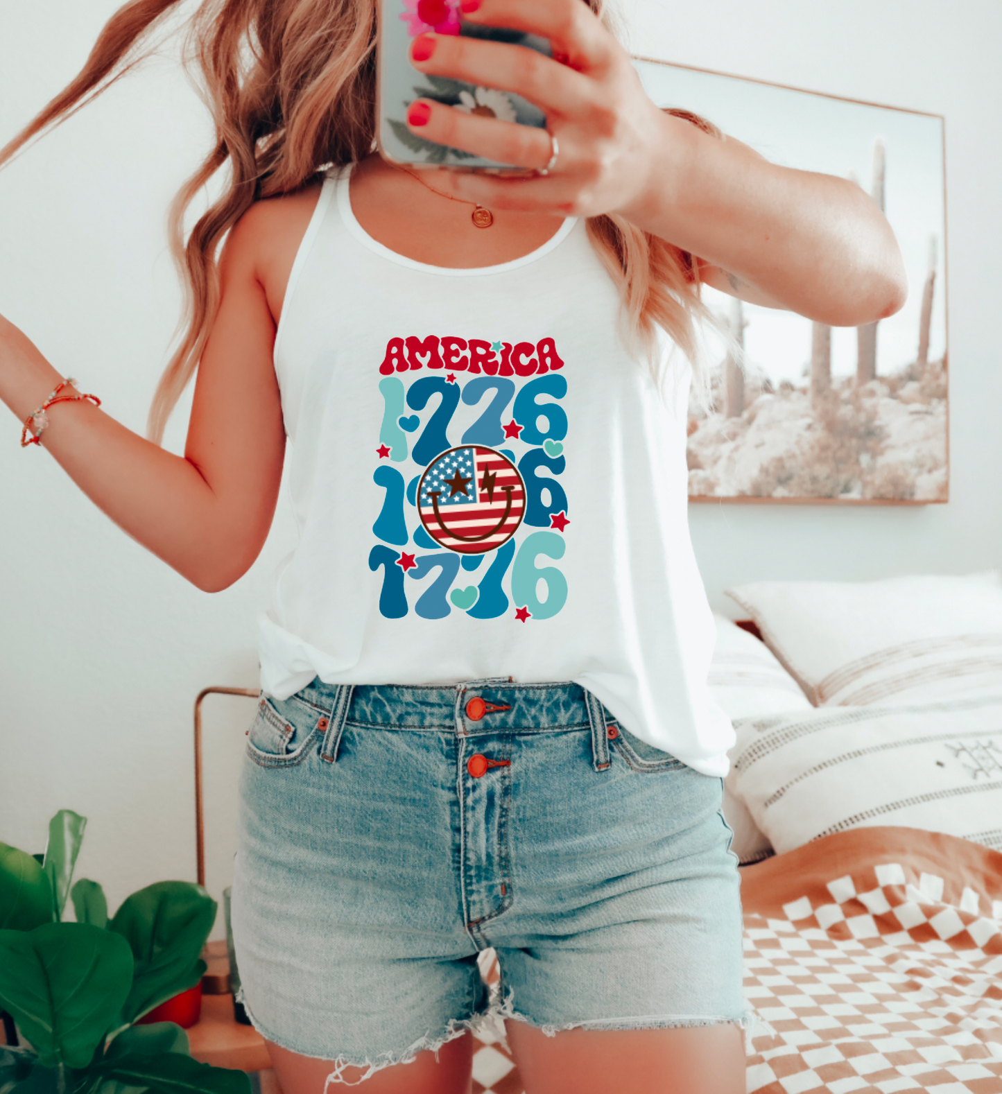 Retro 1776 America Smiley Tank Top | 4th of July | USA