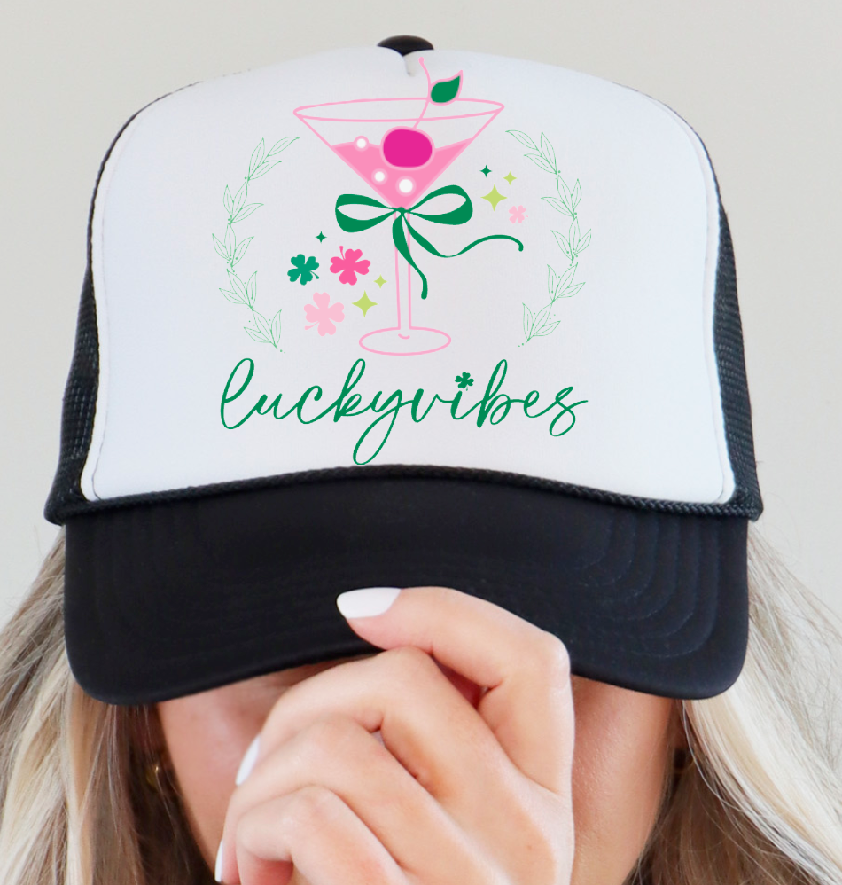 Lucky Vibes Coquette Cocktail Trucker Hat St Patrick’s Day