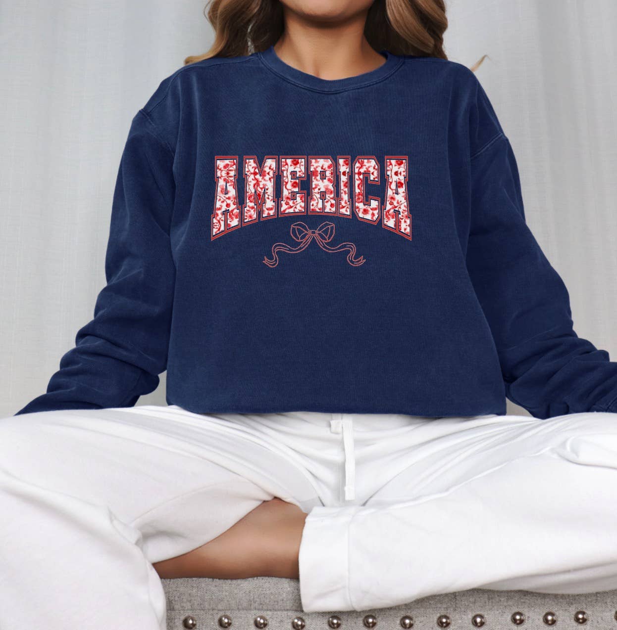 America Red Chinoiserie Coquette Sweatshirt 4th Of July USA