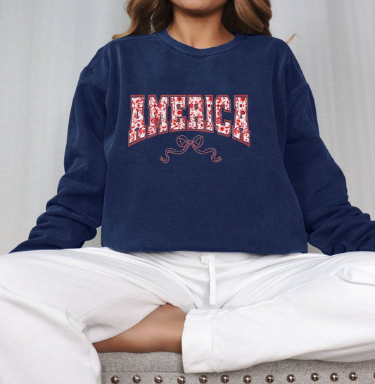 America Red Chinoiserie Coquette Sweatshirt 4th Of July USA