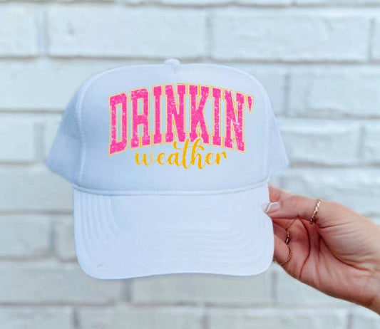 Distressed Drinkin Weather Trucker Hat Summer Cocktail   