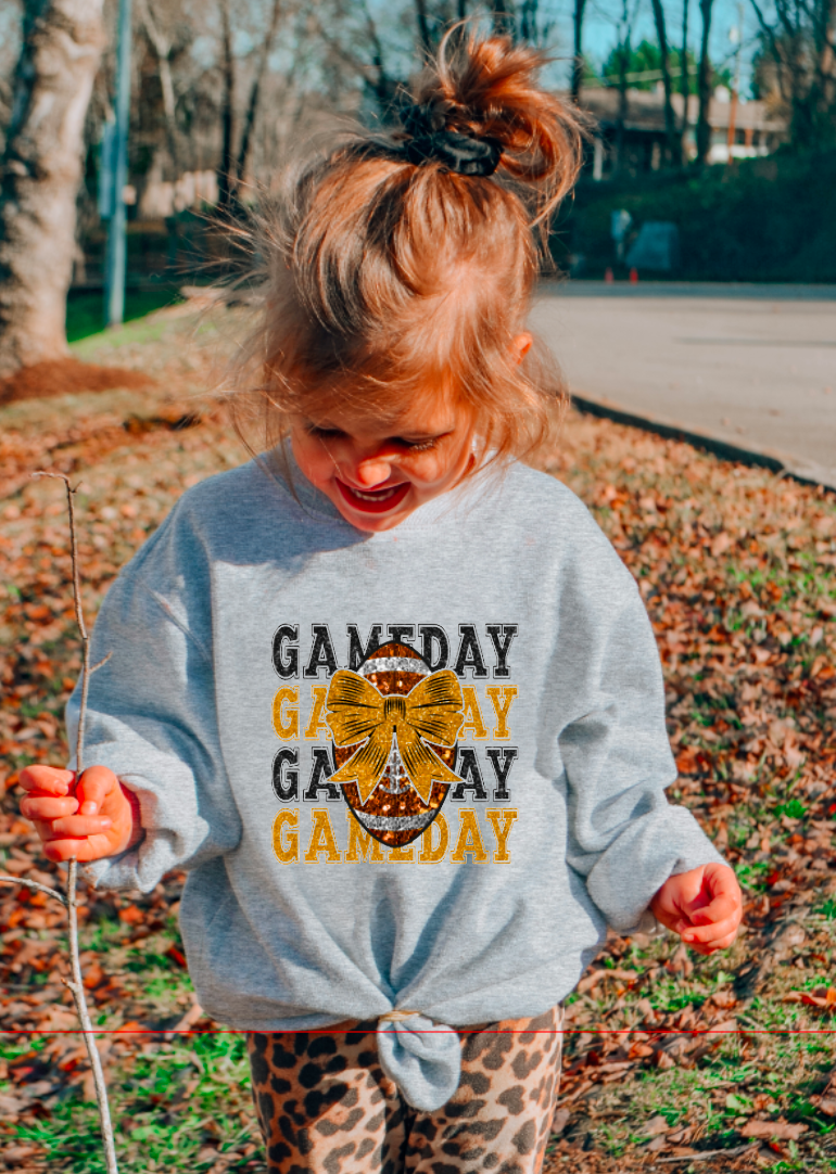 YOUTH Faux Glitter Gameday Stacked Football Sweatshirt Kids