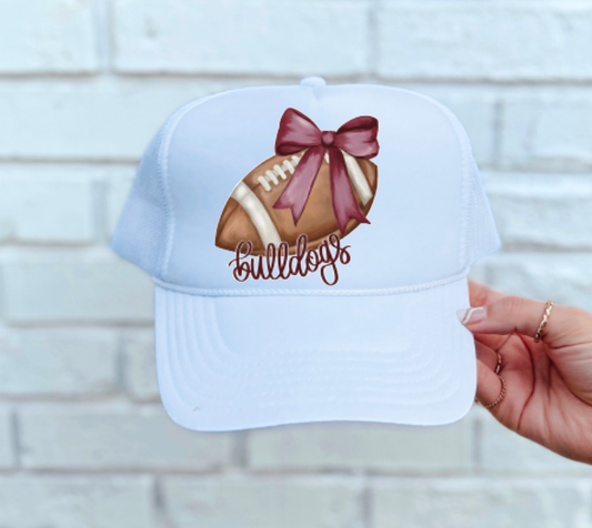 Preppy Bulldogs Coquette Football Trucker Hat
