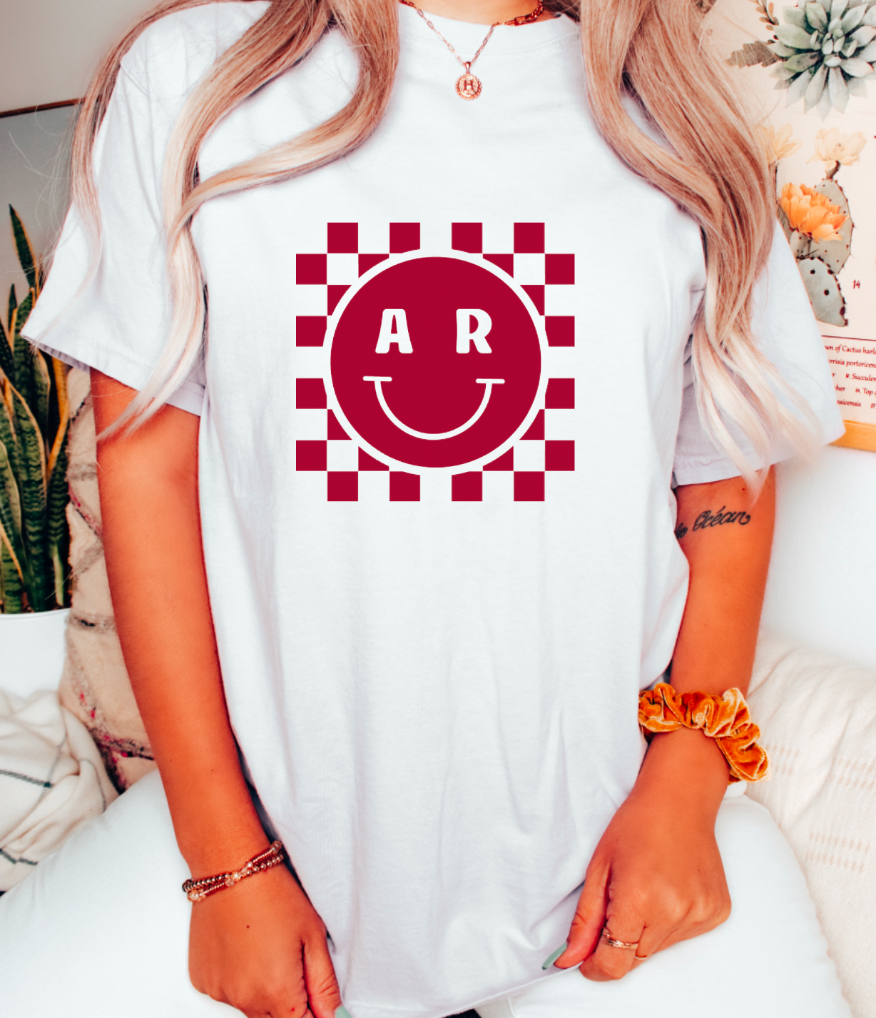 Arkansas Checkered Graphic Tee T-Shirt Football Tees