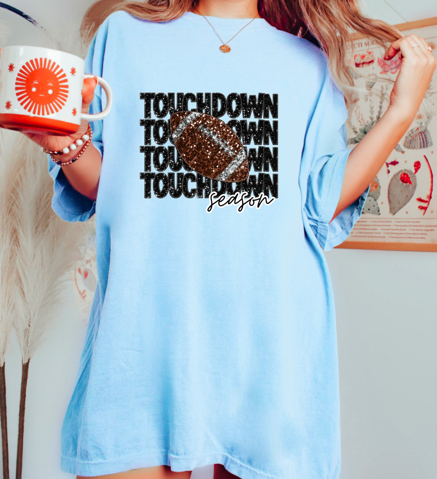 Faux Sequins Touchdown Season Football Graphic Tee
