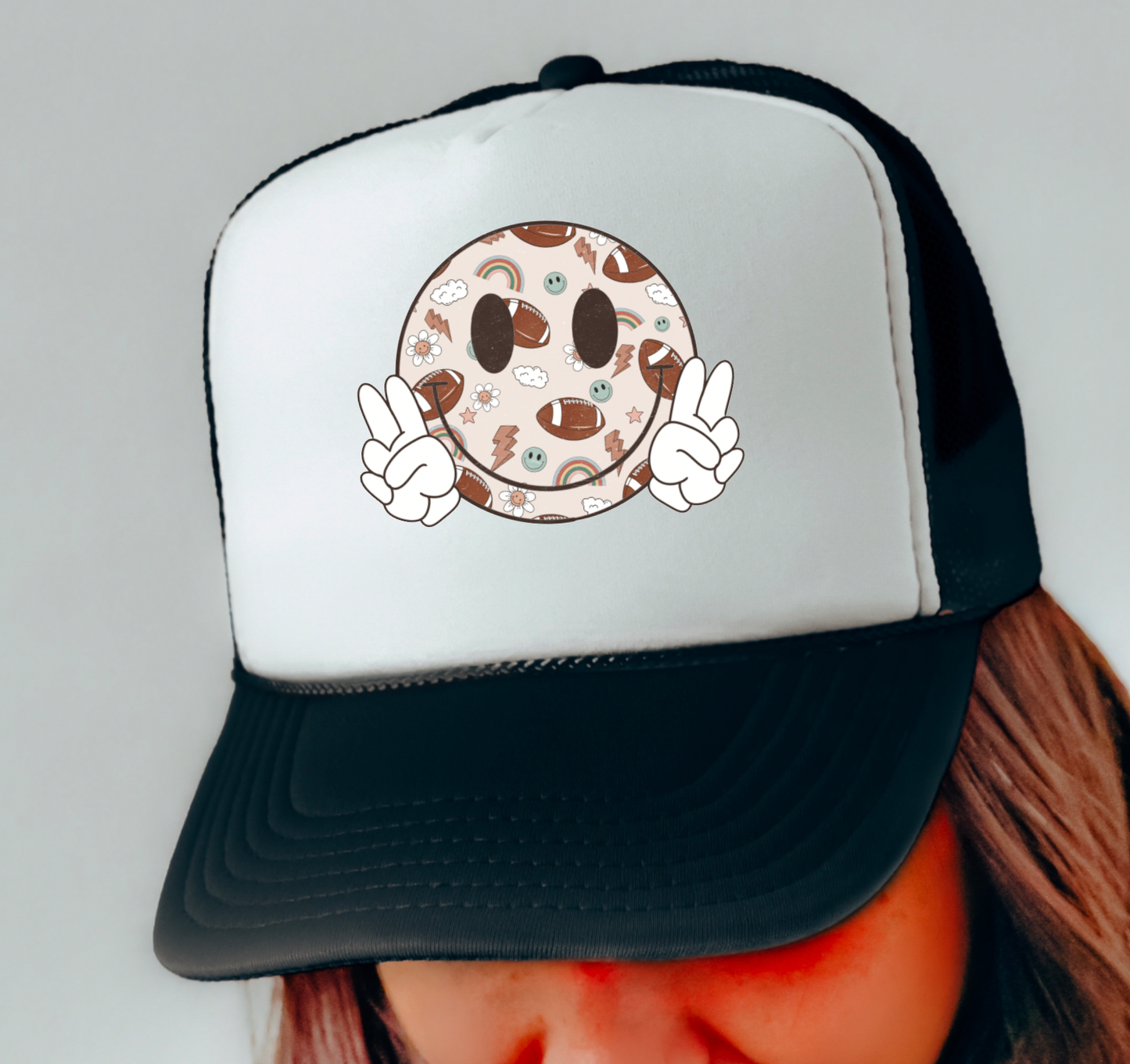 Retro Football Smiley Face Trucker Hat
