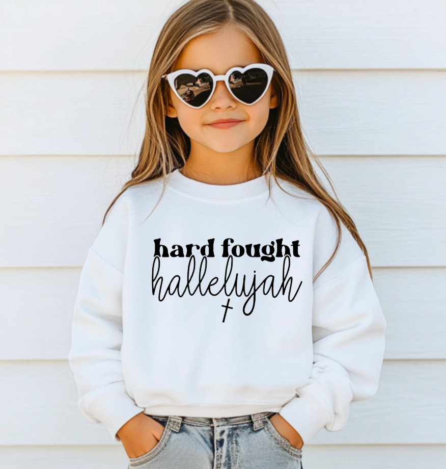YOUTH Hard Fought Hallelujah Script Sweatshirt Faith        
