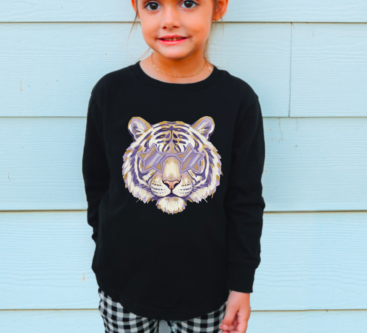 YOUTH Watercolor LSU Tiger & Sunglasses Long Sleeve Football