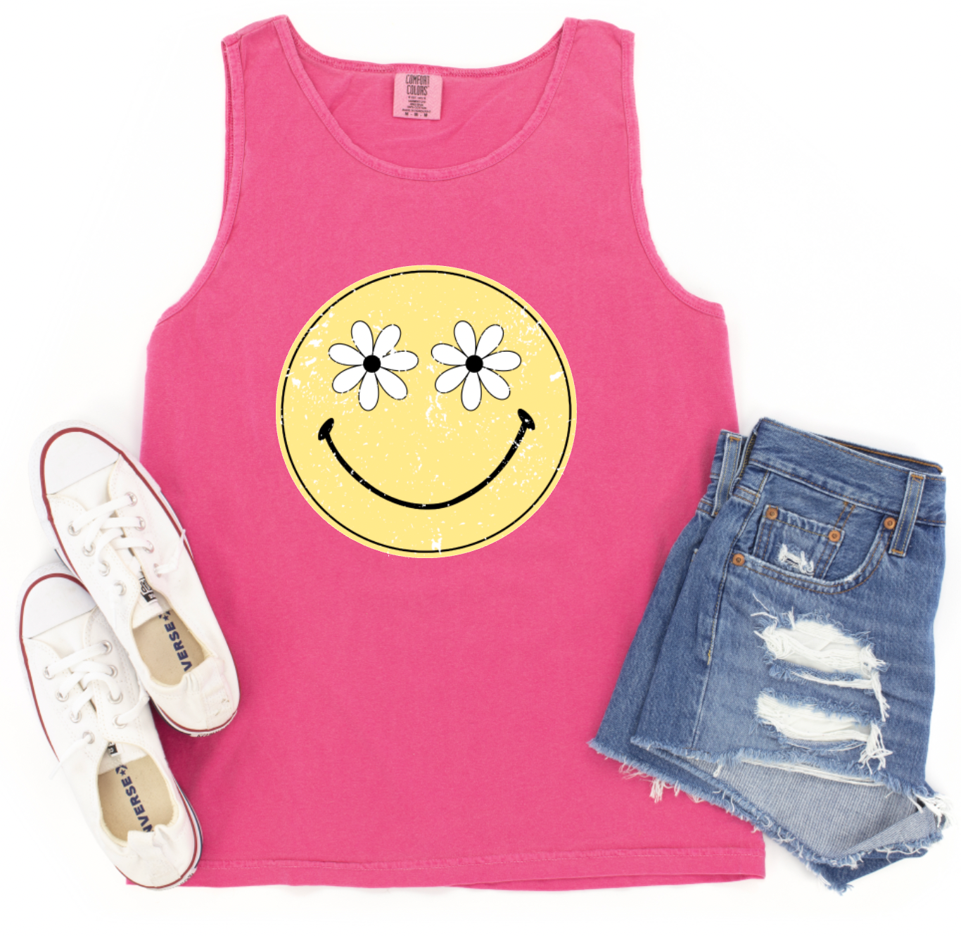 Daisy Smiley Face Comfort Colors Tank Summer Tees