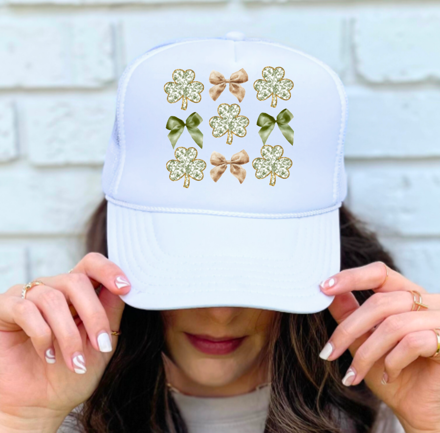 Preppy Chinoiserie Coquette Clovers Trucker Hat St Patricks