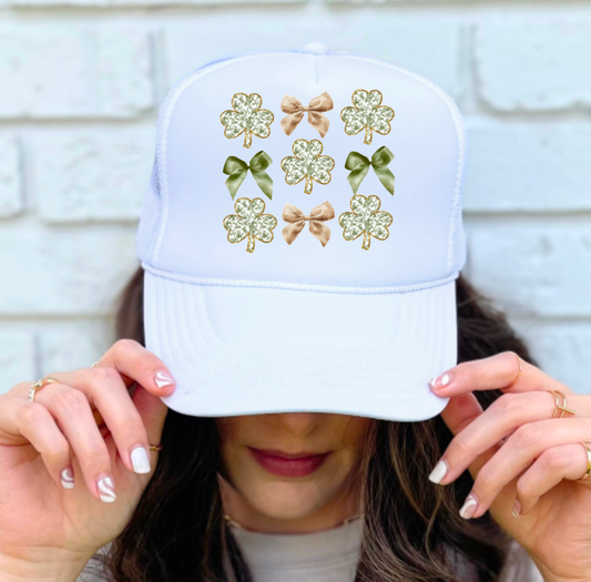 Preppy Chinoiserie Coquette Clovers Trucker Hat St Patricks