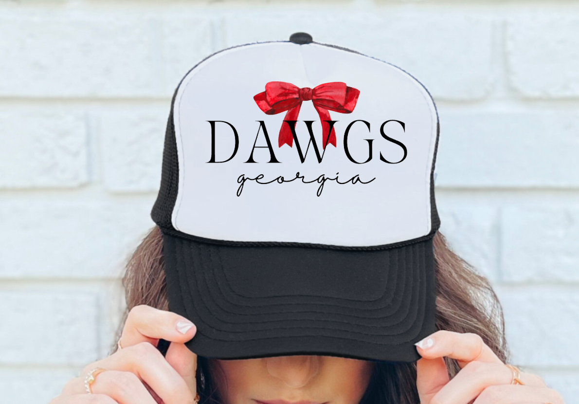 Preppy Dawgs Coquette Bow Trucker Hat Georgia Bulldogs