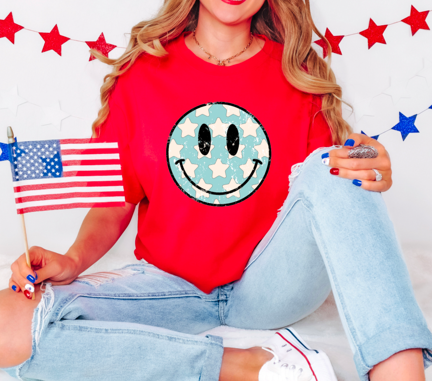 America Smiley Face Graphic Tee | 4th Of July | USA |T-Shirt