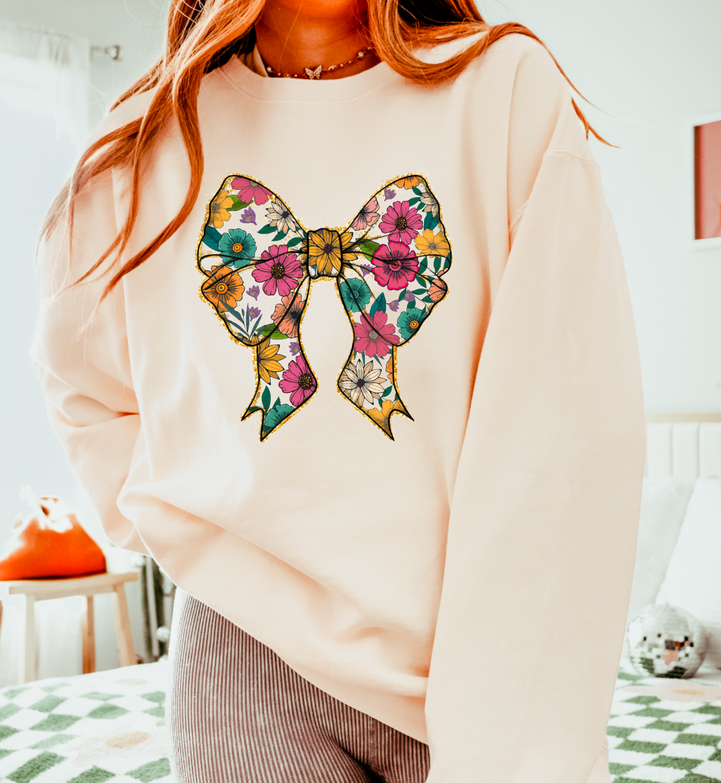 Boho Floral Coquette Bow Sweatshirt
