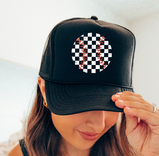 Retro Baseball Checker Trucker Hat | Baseball