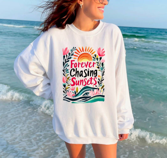 Retro Floral Forever Chasing Sunsets Sweatshirt Summer 