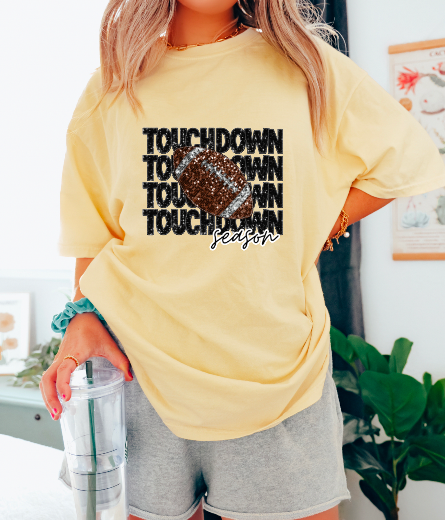 Faux Sequins Touchdown Season Football Graphic Tee