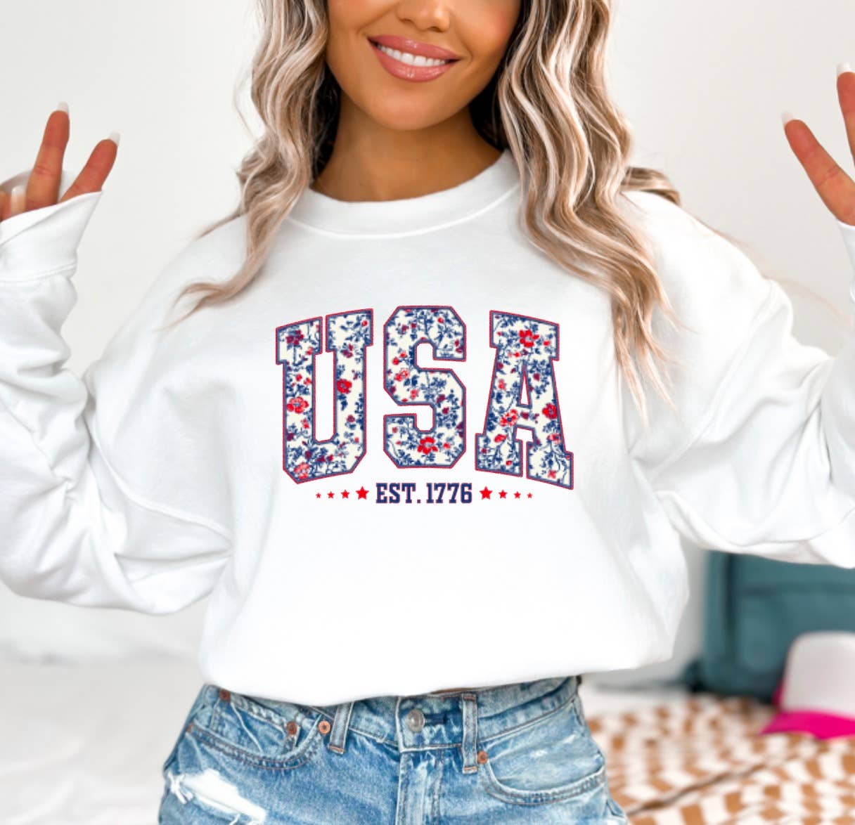 Floral Chinoiserie USA Sweatshirt 4th Of July America 1776